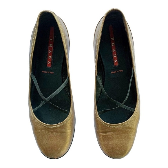 Prada Bronzo Calzature Donna Old Metal Flats 7.5 - Picture 2 of 12